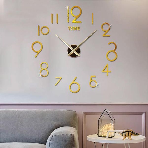 

wall clocks large clock 3d diy roman numbers acrylic mirror sticker home decor mural decals zegar scienny #4d06