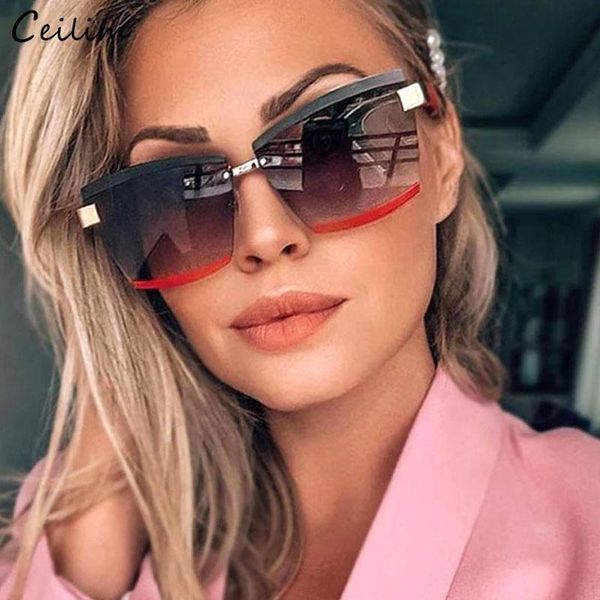 

sunglasses fashion rimless square for women vintage gradient mirror sun glasses 2021 female shades uv400, White;black