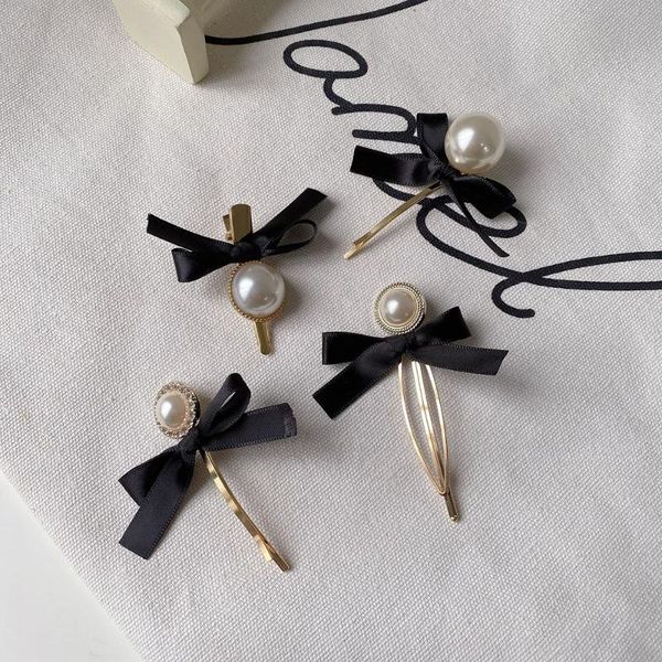 

hair accessories black lace bowknot clips girls sweet pearl bow hairpin duckbill clip korean bb barrette