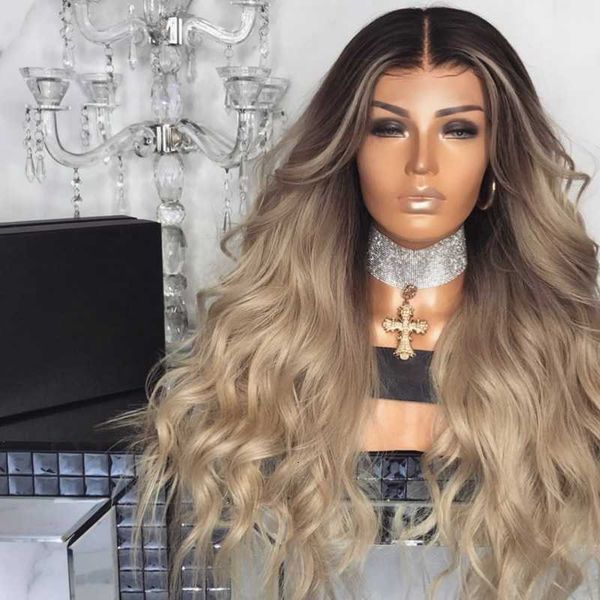 

wig head cover dyeing gradient long wavy wig hr8187, Black