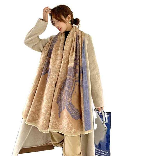 

2021 brand woman warm winter cotton plaid scarf luxury winter warm soft shawls wraps scarv, Blue;gray