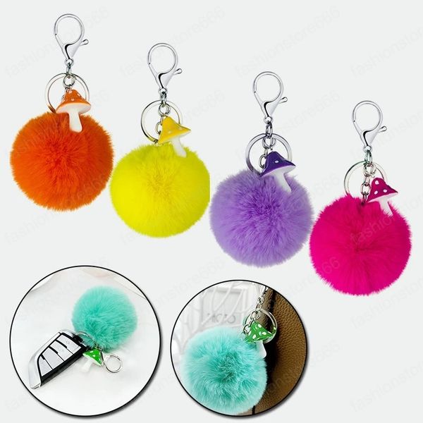 8 farben Flauschigen Künstliche Kaninchen Fell Ball Pilz Schlüssel Kette Mehrfarbige Pompons Schlüsselbund Frauen Auto Tasche Charme Schlüsselbund Schmuck