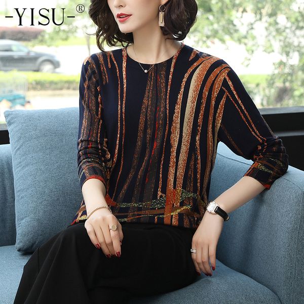 

yisu women sweater fashion spring autumn warm pullovers sweater stripe printed sweaters female knitted sweaters female 210218, White;black