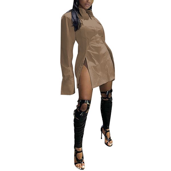 

2021 new women autumn patchwork irregular split midi slim long sleeve female single-breasted a-line party vestidos 857d, Black;gray