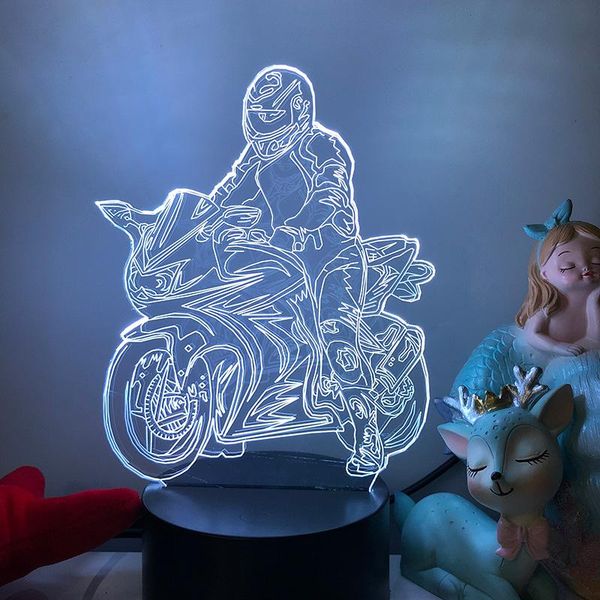 

night lights motorcycle racer 16 color led light holiday gift decorative lamp 3d illusion table kid for home