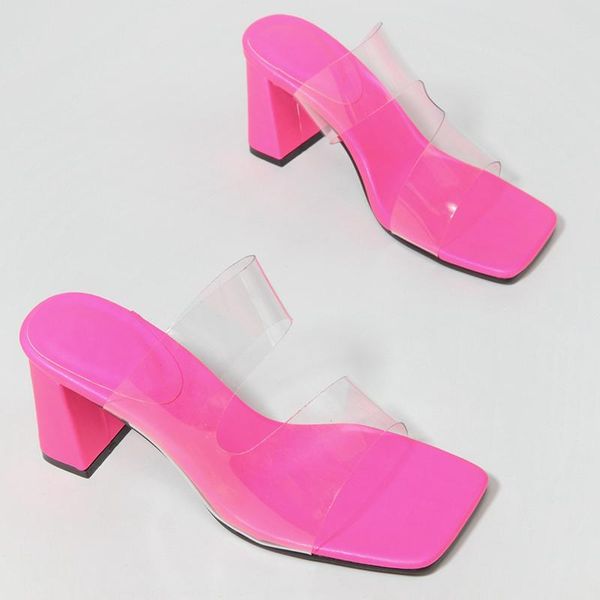 

slippers women transparent outer wear crystal high heels shallow mouth large size 42 cents 2021 summer fresh and, Black