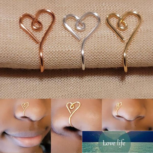 

original heart shape nose cuff ring for women copper wire fake piercing gold silver color clip nose ring body jewelry