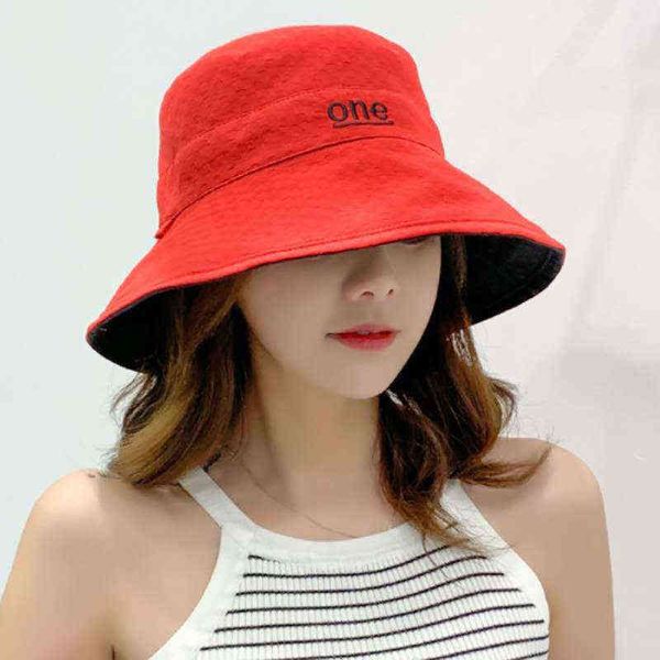 

double-sided cotton letter embroidery fisherman hat for woman outdoor fishing caps casual panama bucket sunscreen sun cap g220311, Blue;gray