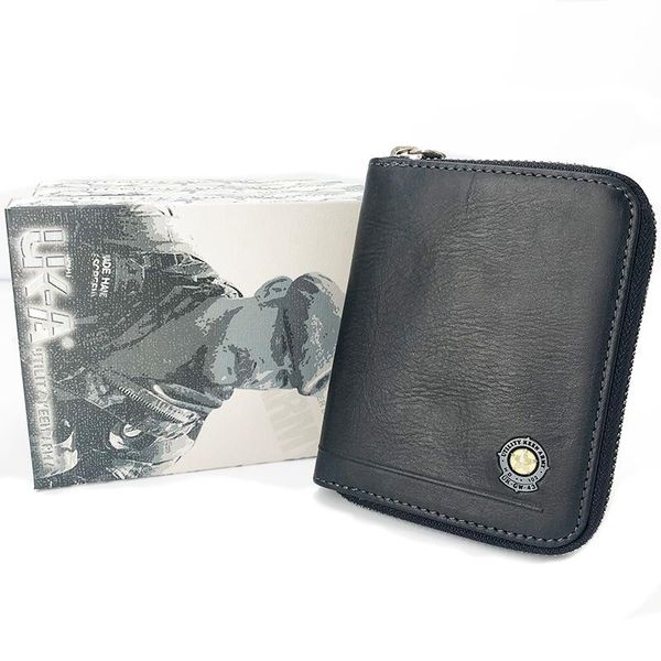 

uk army men's wallet short horizontal zipper wallet retro leather driving bag large capacity card case u8-305, Red;black