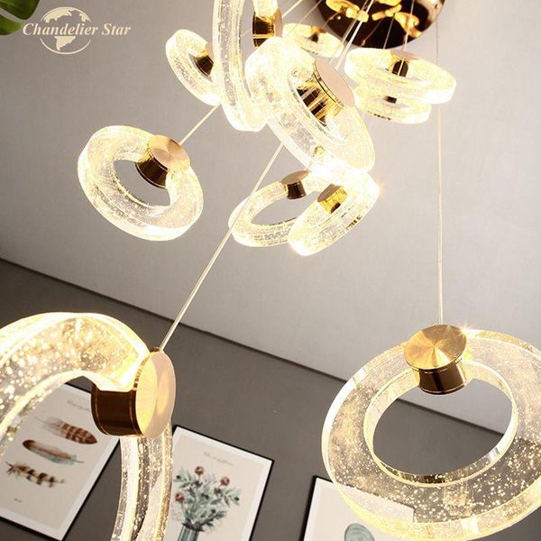 

chandeliers modern led lighting nordic bubble crystal stainless steel ring pendant hanging lamps bedroom living room lights