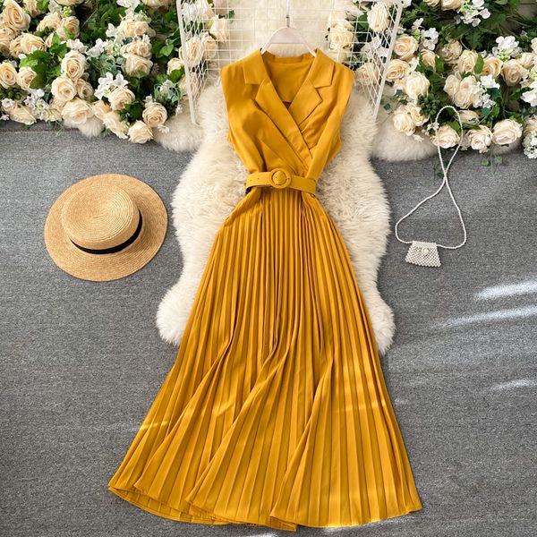 

2021 new french pleated women slim a line sleeveless summer es ladies elegant v neck bandage robe vestidos mujer lz62, Black;gray