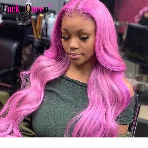 

purple pink 613 blonde body wave wigs transparent lace front human hair wigs lucky queen brazilian remy hair, Black;brown