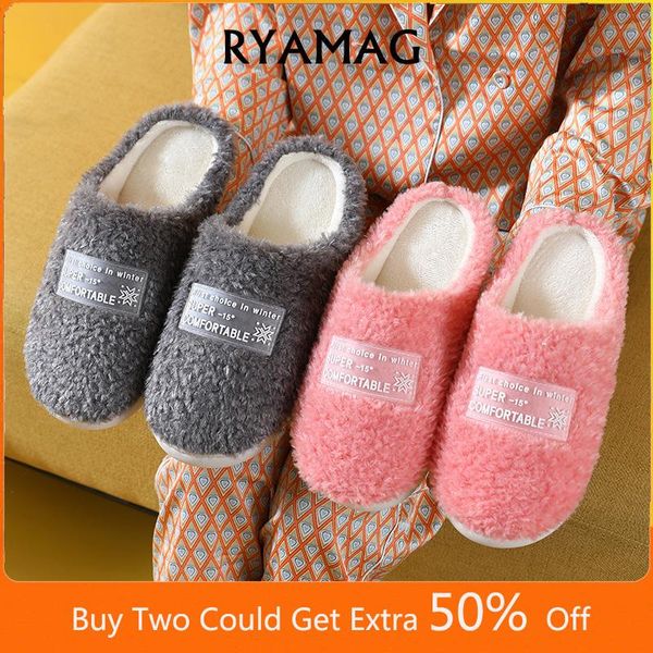 

slippers ryamag cotton women's autumn and winter home indoor non-slip warmth cute thick-soled household couple fur, Black