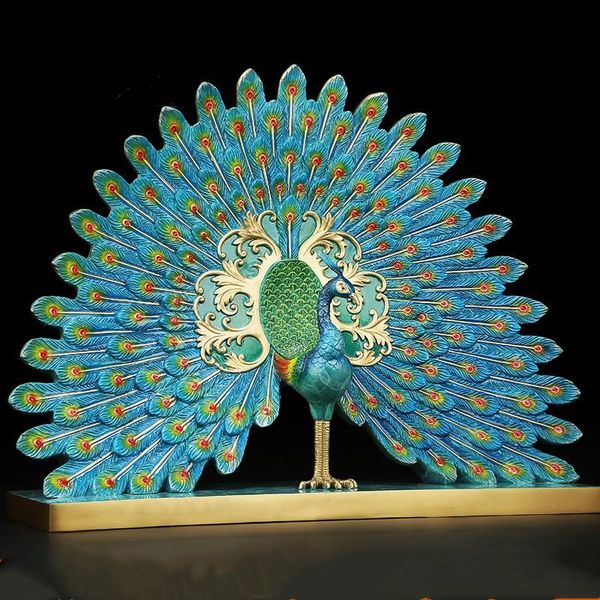 

decorative objects & figurines rich ronghua copper peacock open screen decoration pure phoenix color bronze statue crafts