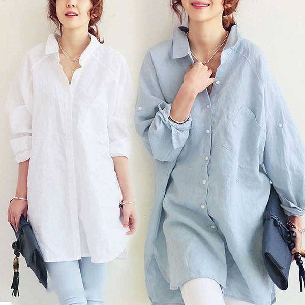 

women's blouses & shirts comfortable loose cotton linen blouse women shirt summer elegant long sleeve haut femme blusa womens and nnix, White