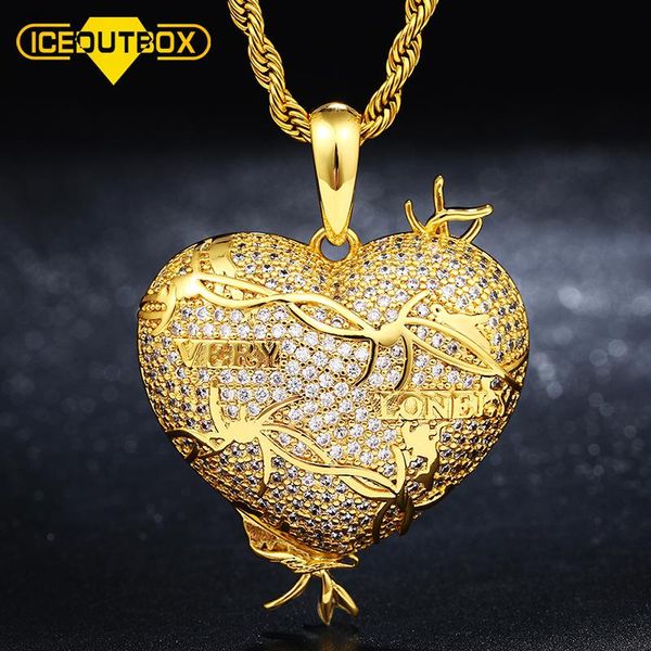 

pendant necklaces design heart necklace with 4mm tennis chain gold cubic zircon letter very lonely men's women hip hop jewelry, Silver