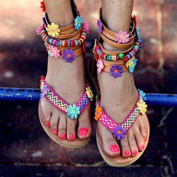 

woman flower thick sole toe woman sandals will code flat bottom sandals, Black