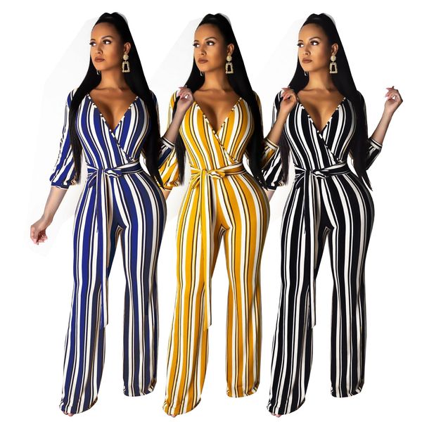 

fashion women's jumpsuits & rompers style striped print wide legs women 2022 summer outfits woman jumpsuit pants clothes 9722, Black;white