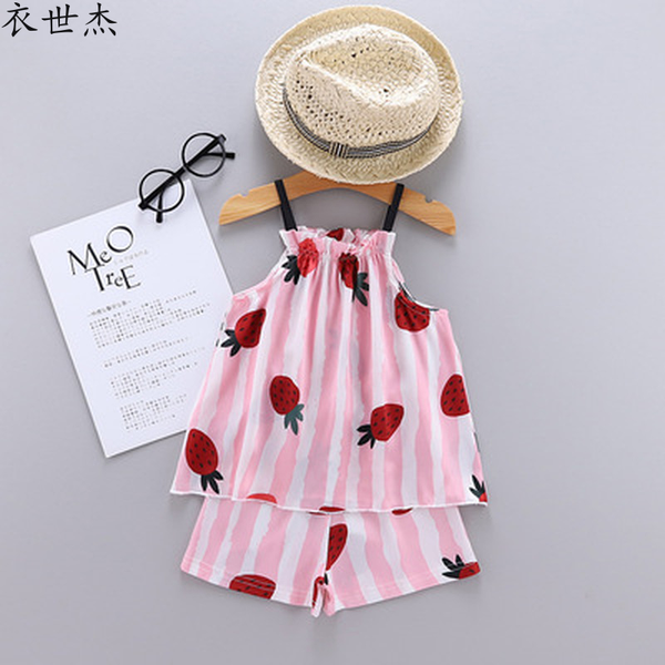 

2022 new summer children girls sling pajamas suits, Blue;red