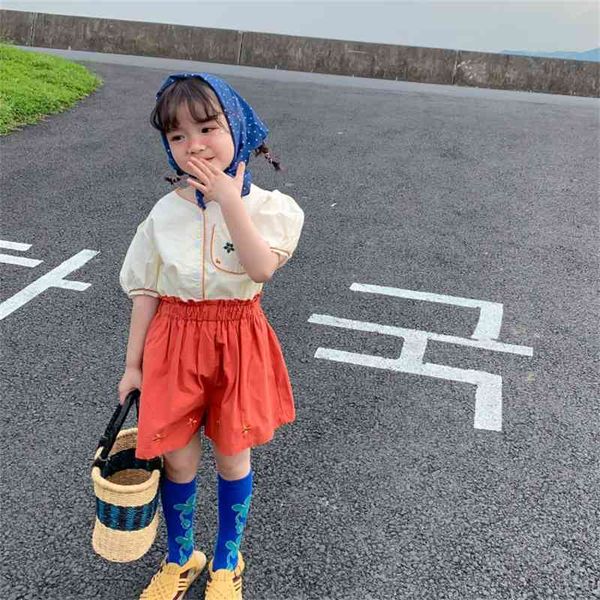 

summer arrival girls fashion floral 2 pieces suit short clothes 210528, White