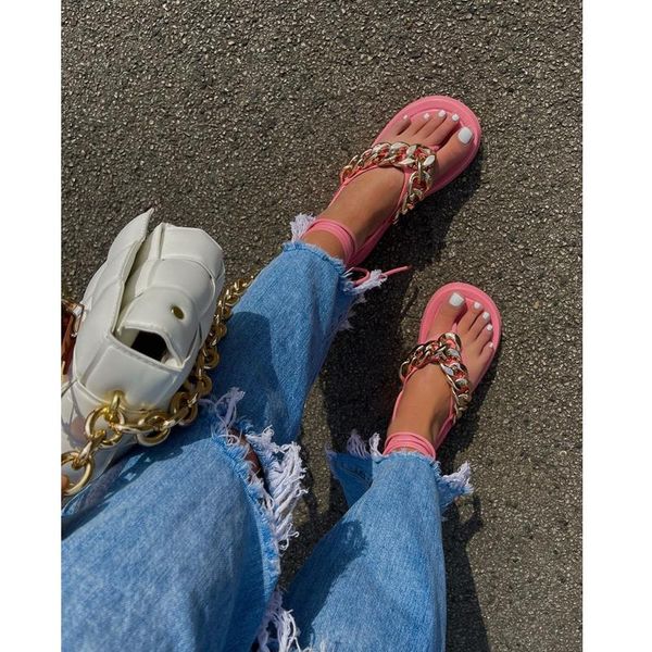 

sandals summer strappy solid color open toe flip flops women's shoes fashion chain beach plus size 43, Black