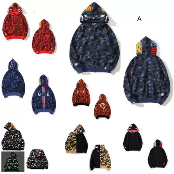 

men's 2021 shark jacket hoodies luminous camouflage sweatshirts men and women's cardigan hooded sweater zipper designer jacket, Black
