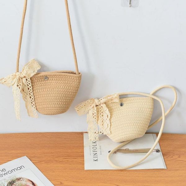 

hooks & rails straw bag diagonal shoulder yellow satchel with lace bow for women crossbody