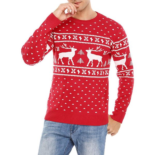 

2021 spring t-shirt crew neck pullover christmas jacquard sweater, White;black