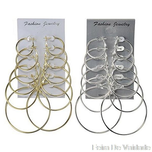 

hoop & huggie 6 pairs big circle earring set women simple punk brincos round earrings individual gold silver color jewelry, Golden;silver