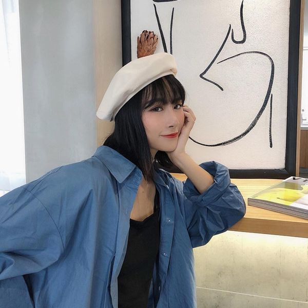 

beanies cotton flat artistic beret men women spring summer casual solid color painter cap tide