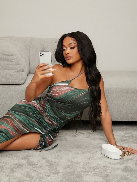 

sxy marble print one shoulder asymmetrical hem dress n7zx#, Black;gray