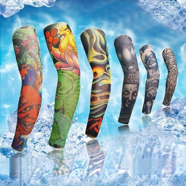 

elbow & knee pads tattoo sleeve flower arm summer gloves outdoor cycling seamless cool single pack, Black;gray