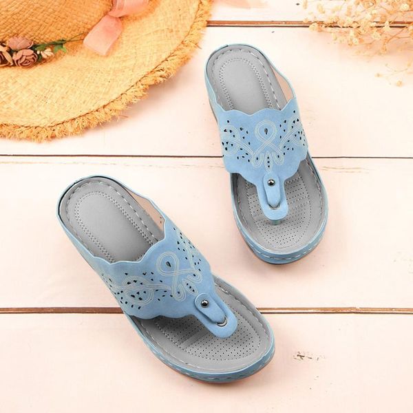 

sandals for women 2021 vintage wedge flip flopd slippers hollow out slip up shoes durable sandalias de las mujeres, Black
