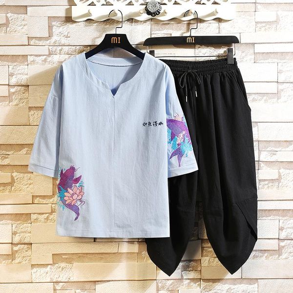 

men's tracksuits t-shirt + shorts set summer breathable casual t shirt chinese sets fashion harajuku embroried male suit 2021 xxxxxxxxl, Gray