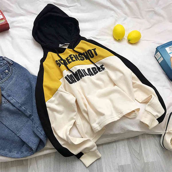 

hoodies college letter print loose pullover hoodie women's ins versatile short contrast color stitching jacket spring, Black