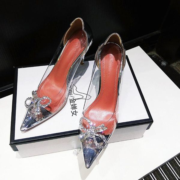 

dress shoes high heels for women pvc clear bow rhinestone glitter pointy toe stiletto stripper bridal wedding prom evening, Black