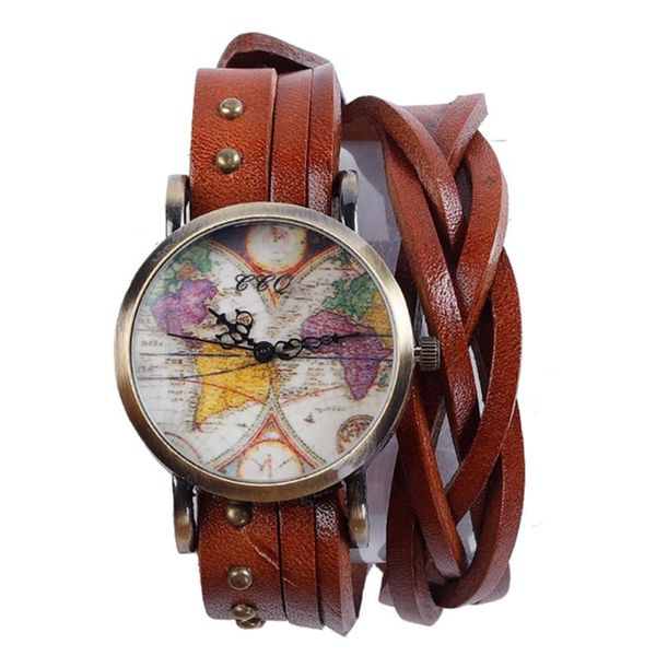 

wristwatches fashion vintage women bracelet watches map pattern genuine leather strap quartz wristwatch casual ladies gift clock horloges, Slivery;brown