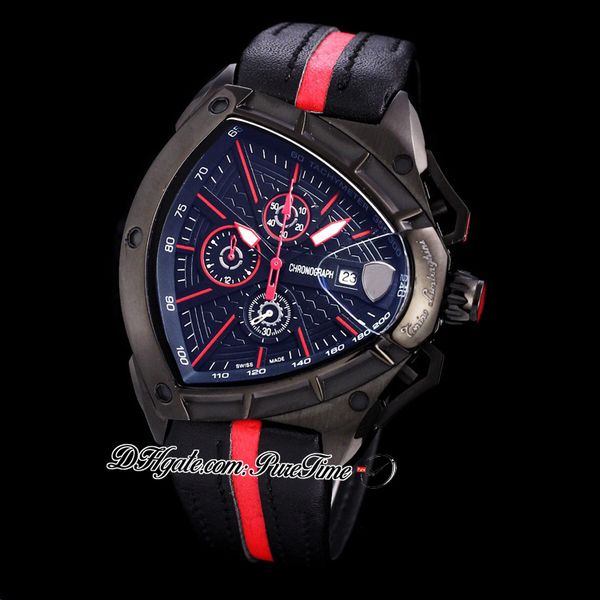 2021 Neue Tonino Sports Car Cattle Schweizer Quarz-Chronograph Herrenuhr PVD-Stahl Schwarzes Zifferblatt Rote Markierungen Dynamisches Sportleder Puretime Z01a1