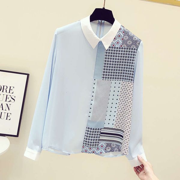 

luxury spring contrast stitching shirt women's 2021 design niche early new slim and versatile chiffon long sleeve 2021, White