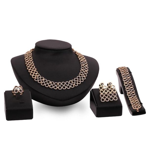 

earrings & necklace african beads jewelry sets wedding accessories crystal gold color bridal bracelet rings set, Silver
