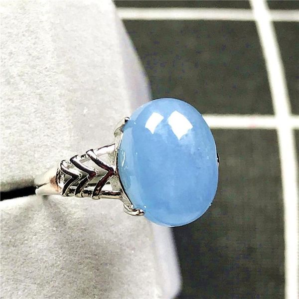 

cluster rings natural ocean blue aquamarine ring for woman man love gift crystal 13x10mm oval beads silver stone adjustable jewelry, Golden;silver