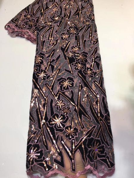 

ribbon african velvet lace fabric with 3d sequins french for dress, Pink;blue