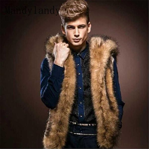 

men's vests mandylandy faux fur vest hooded gilet warm coat jacket winter waistcoat body warmer, Black;white