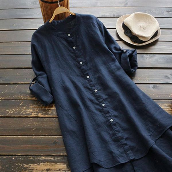 

women blouses casual loose linen soild button long sleeve long shirt blouse blusas mujer verano blusen women dropshipping, White