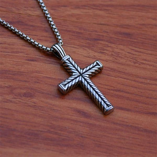 

pendant necklaces mens stainless steel vintage cross necklace men women fashion hip hop long chain retro christian simple classic, Silver