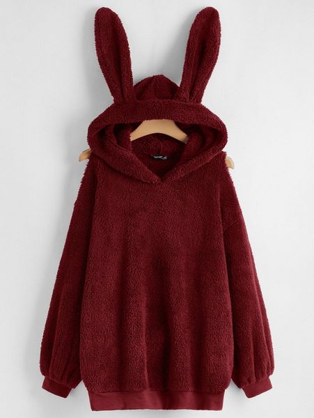 

plus solid 3d ears design teddy hoodie r7lv#, Black