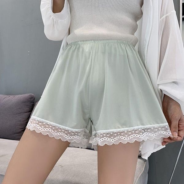 

women's shorts casual home women summer high waist lace trim loose wide leg lady patchwork plus size thin cool silk lounge, White;black