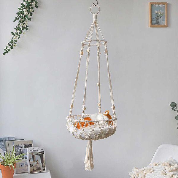 Grande Macrame Cat Hammock, Macrame appeso Swing Cat Dog Bed Basket Home Pet Cat Accessories Cane Cat Cat's House Cucciolo Bed Bed Gift 210713