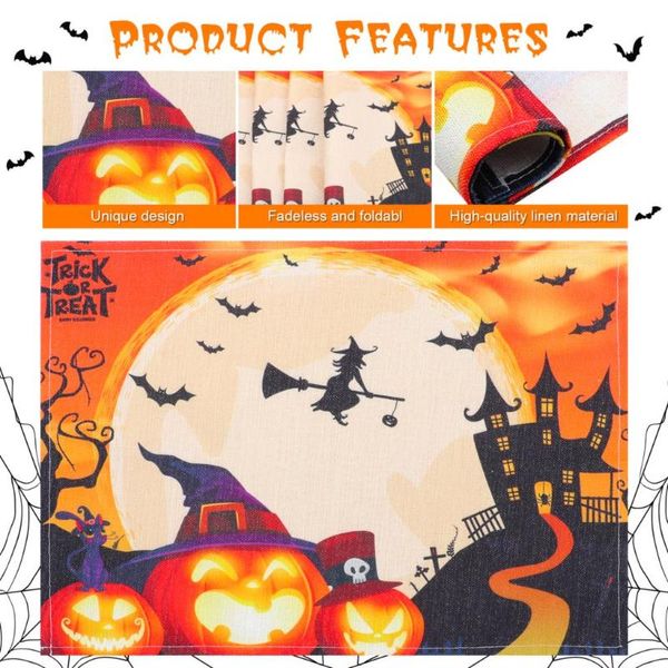 

mats & pads witch castle halloween placemat table decoration accessories cotton and linen insulation easy to carry 4 pcs