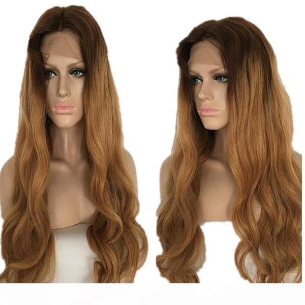 

fashion glueless lace front wig 4 27 honey blonde brazilian wavy hair ombre lace wigs ing, Black;brown